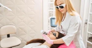 Woman receiving IPL Photofacial in Portage & St. Joseph, MI, performed by a professional